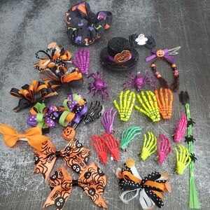 Halloween Girls Hair Clips Bundle Spider Skeleton Hands Pumpkins Ghost